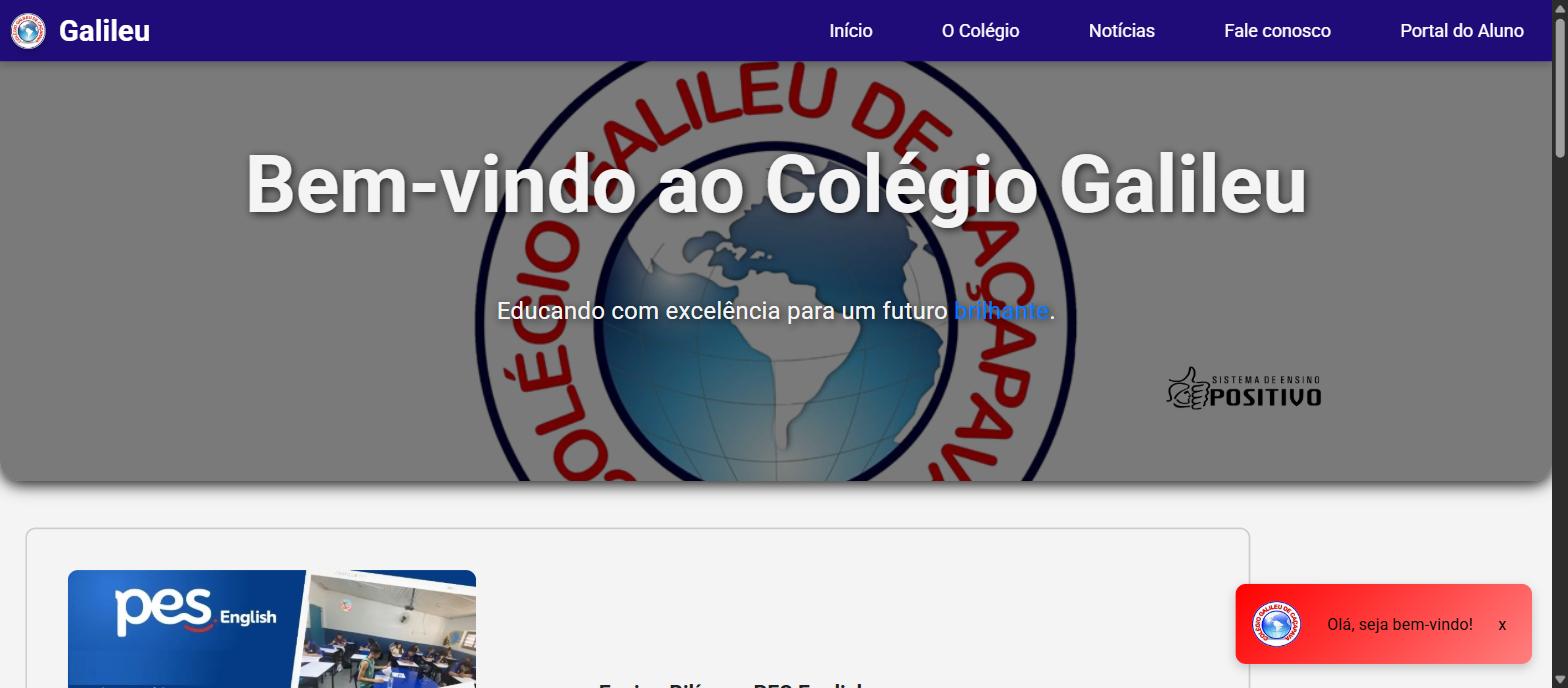 Captura da página inicial de colegiogalileucacapava.com.br